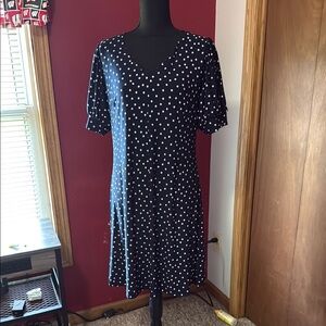 Tommy Hilfiger Blue Puff Sleeve V-Neck Midi Dress